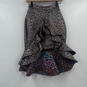 Bebe Skirt Women 0 Gold Metallic Ruffle Bodycon High Low Mermaid Evening Party